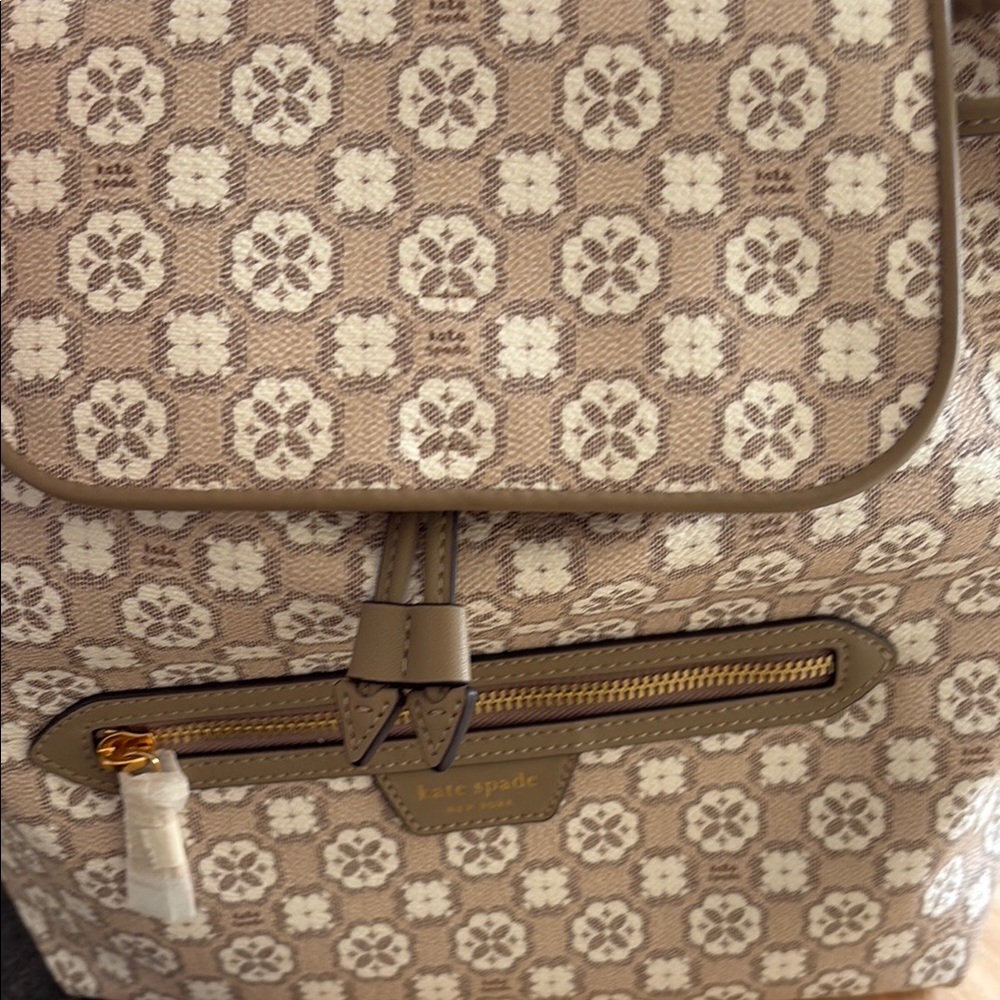 NWT Kate Spade Tan and Cream Backpack with Designer Print - Picture 6 of 10